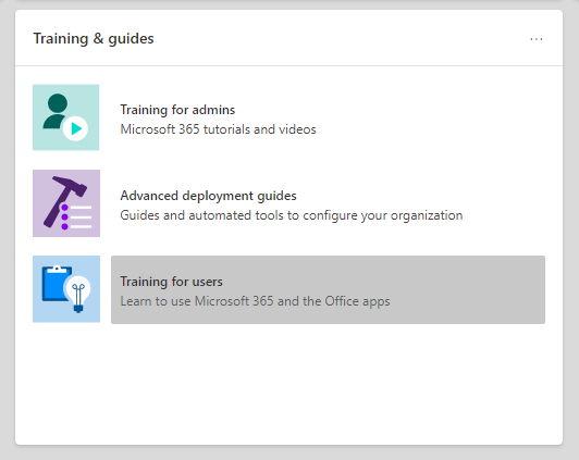 Training & guides card in the Microsoft 365 admin center