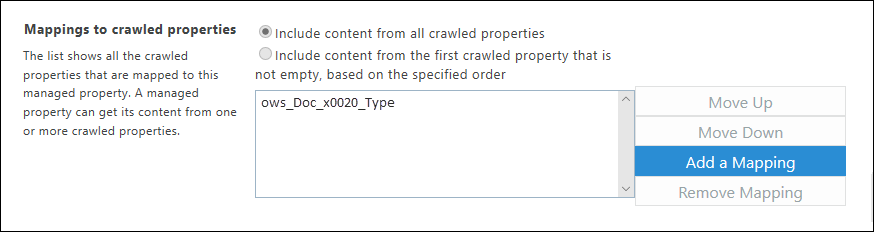 Select Add a mapping in the Mapped crawled properties section.