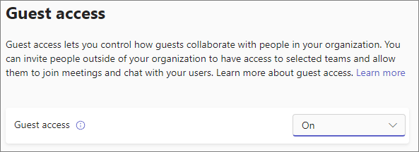 Screenshot of Teams guest access toggle.