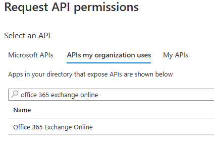 Screenshot of 'Select an API' under 'Request API permissions'.