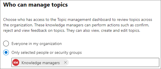 Screenshot of the Who can manage topics page.