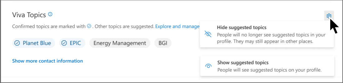 Screenshot of a profile card showing the option to remove suggested topics