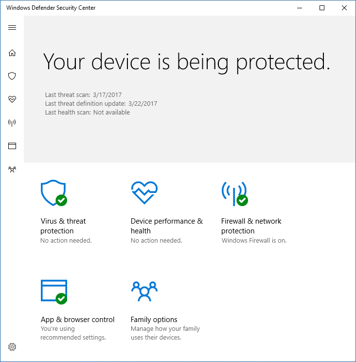 The Windows Security without the shield icon and virus and threat protection sections