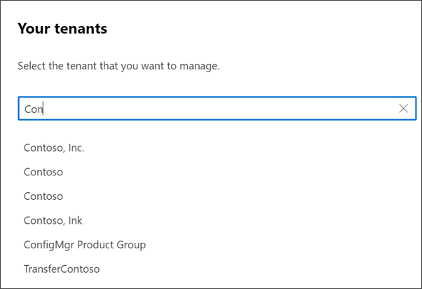 Screenshot that shows your tenants list with search functionality.
