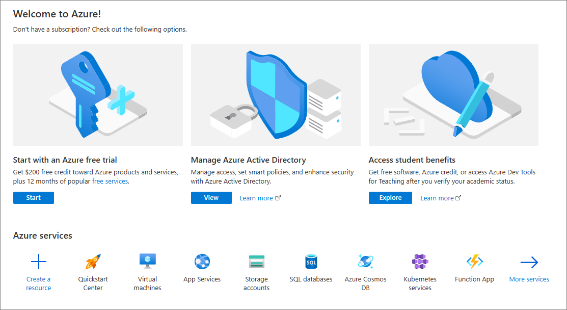 Screenshot showing the View button under the heading Manage Azure Active Directory.
