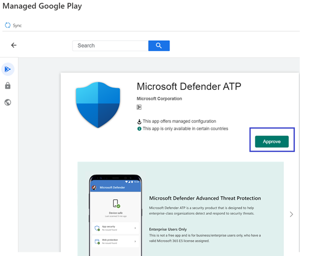 The page of Managed Google Play in the Microsoft Intune admin center portal