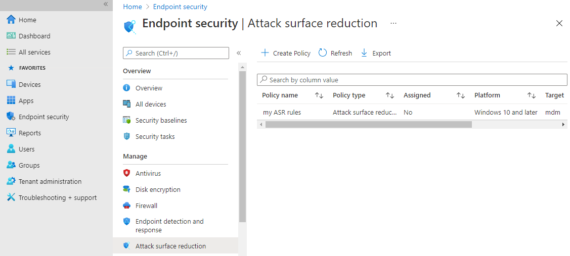  The Attack surface reduction page