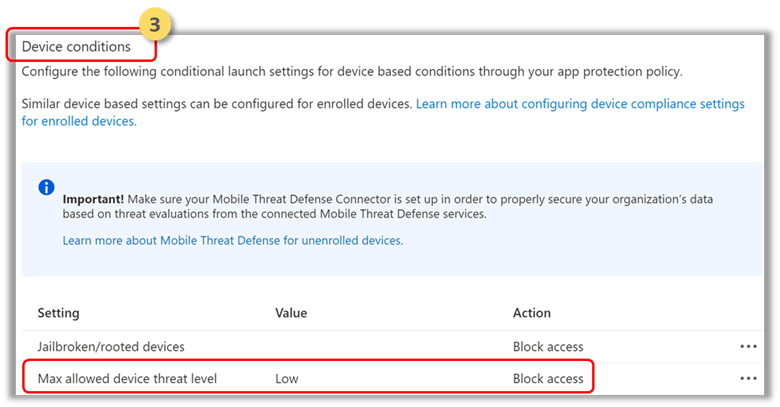 The Device conditions pane in the Microsoft 365 Defender portal