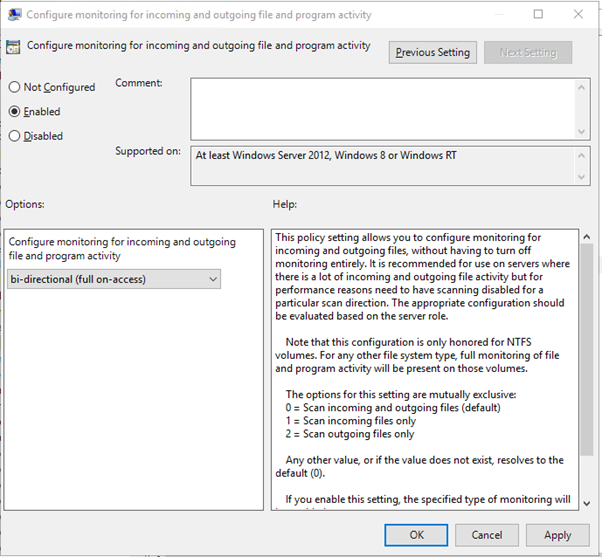 Configure monitoring for incoming outgoing file activity