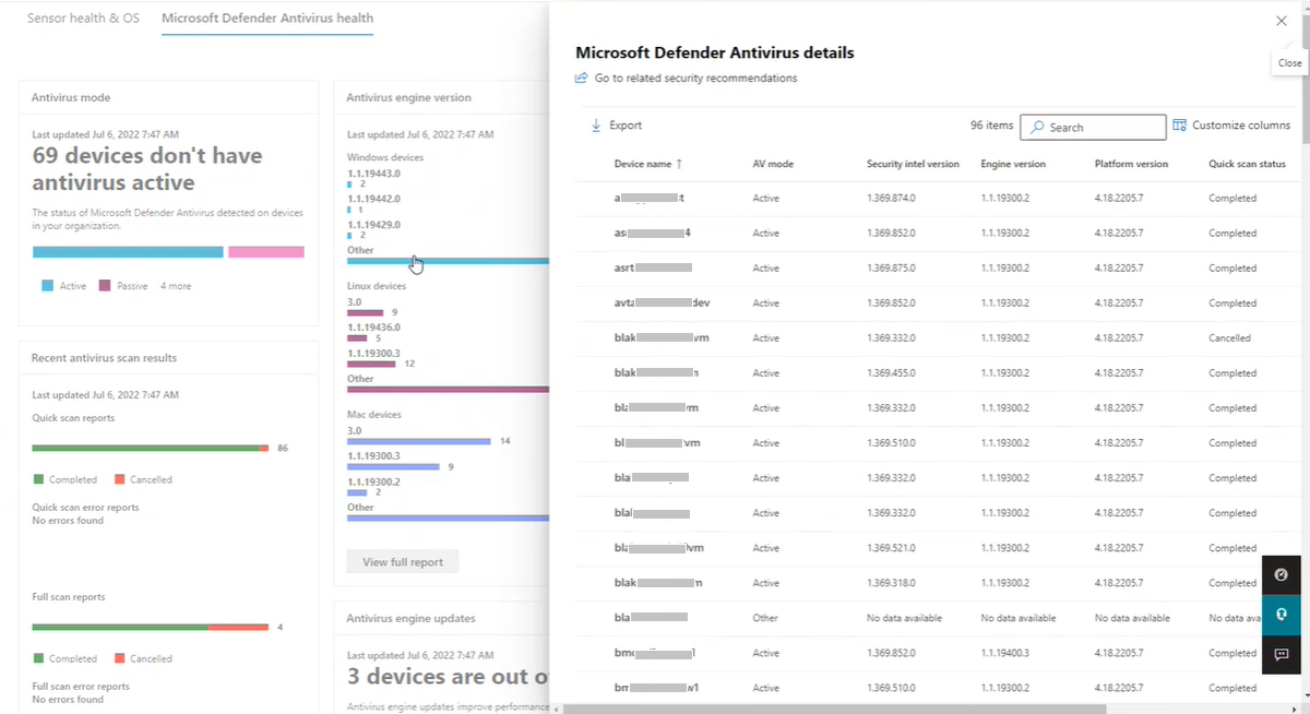Shows the Microsoft Defender Antivirus details flyout.