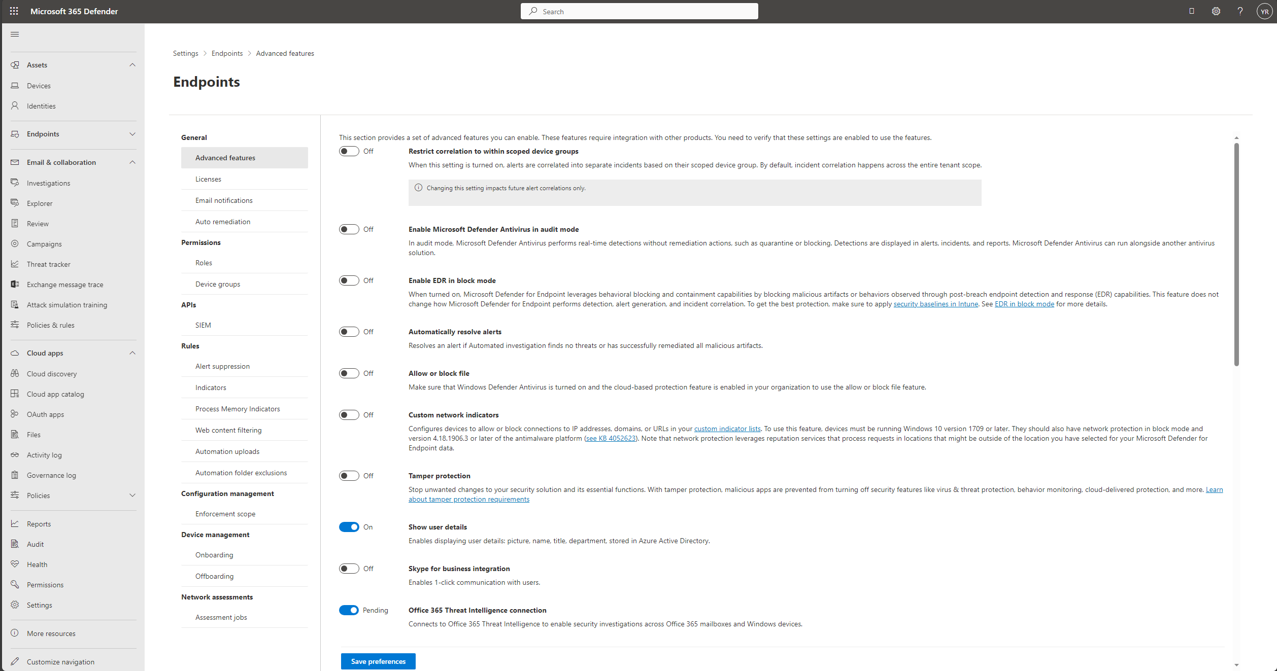 Screenshot of the Endpoints page.