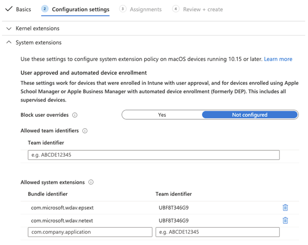 Adding entries in the Configuration settings tab.