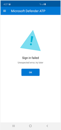 An sign-in failed error Unexpected error in the sign-in page of the Microsoft Defender 365 portal.