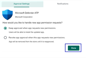  The approval settings configuration completion page in the in the Microsoft Defender 365 portal