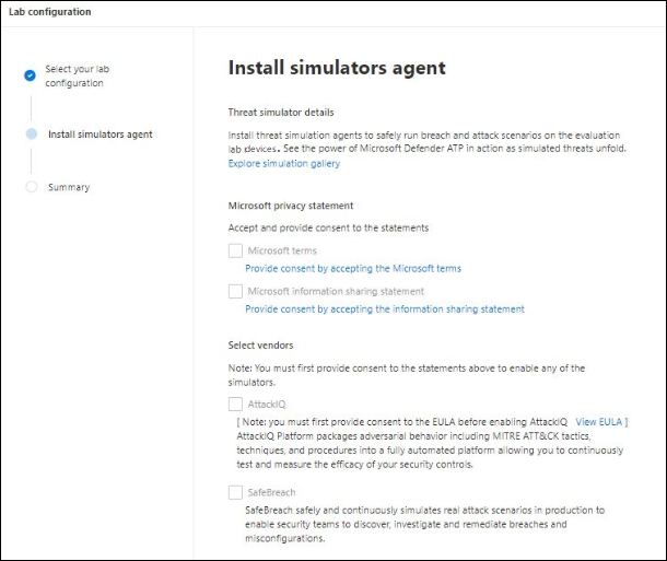 The install simulators agent page