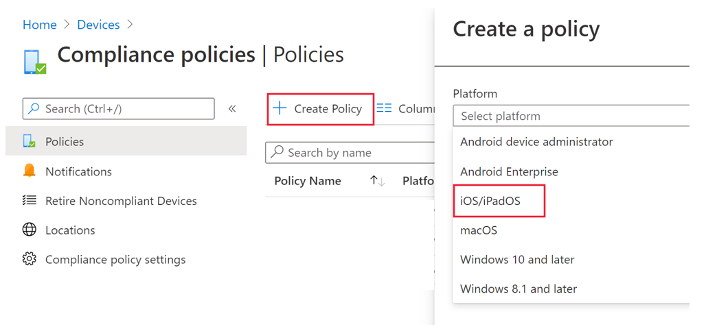 The Create Policy tab
