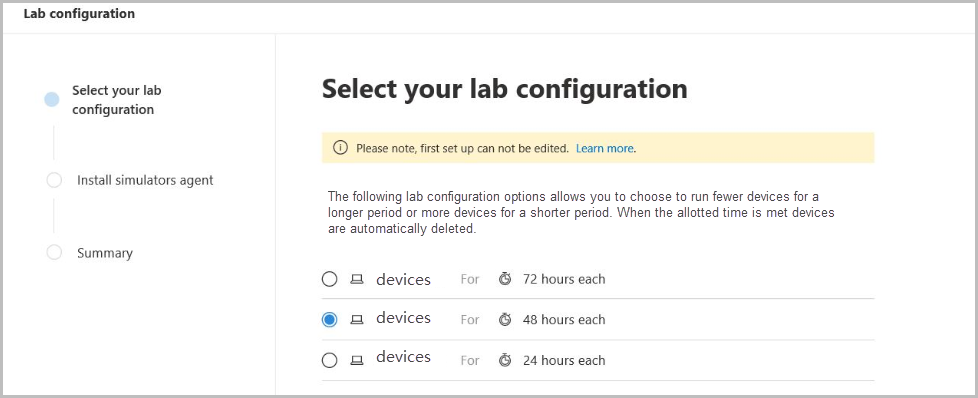 The lab configuration options
