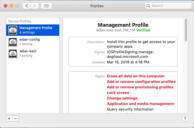 The Management profile page
