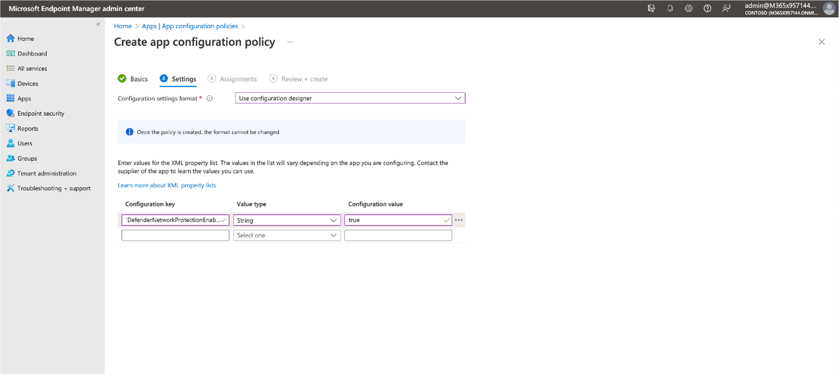 Screenshot that shows the add mdm configuration policy.