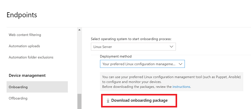 The option to download the onboarded package