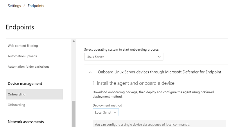 Downloading an onboarding package in the Microsoft 365 Defender portal