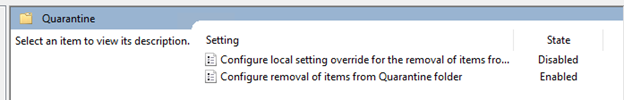 Removal items quarantine folder