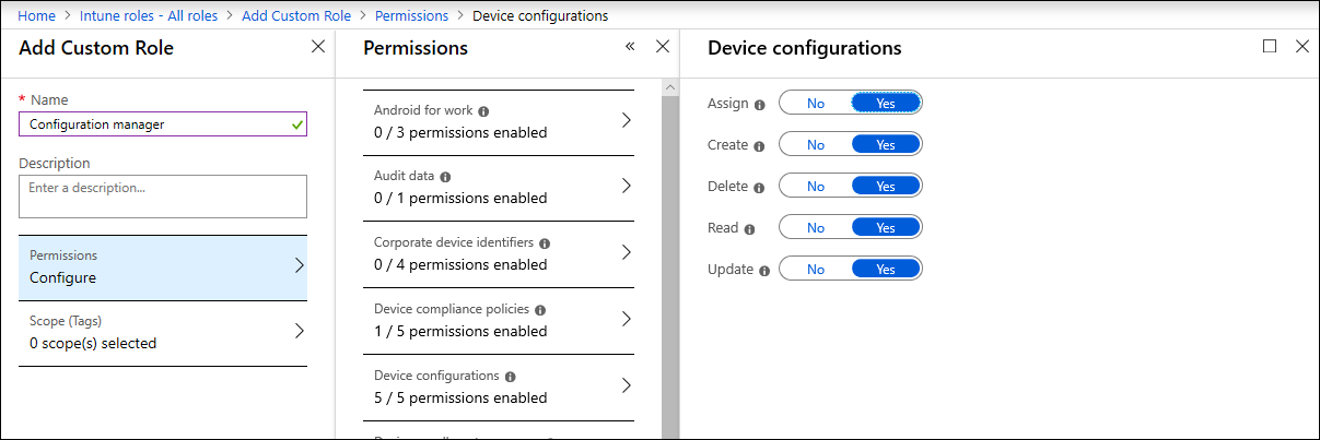 The required permissions on intune