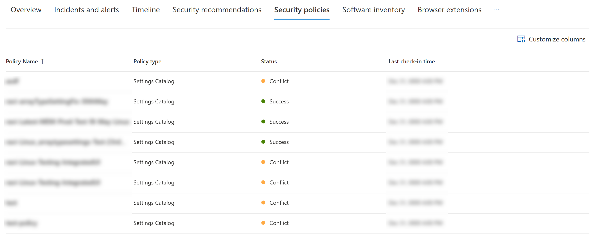 The Security policies tab