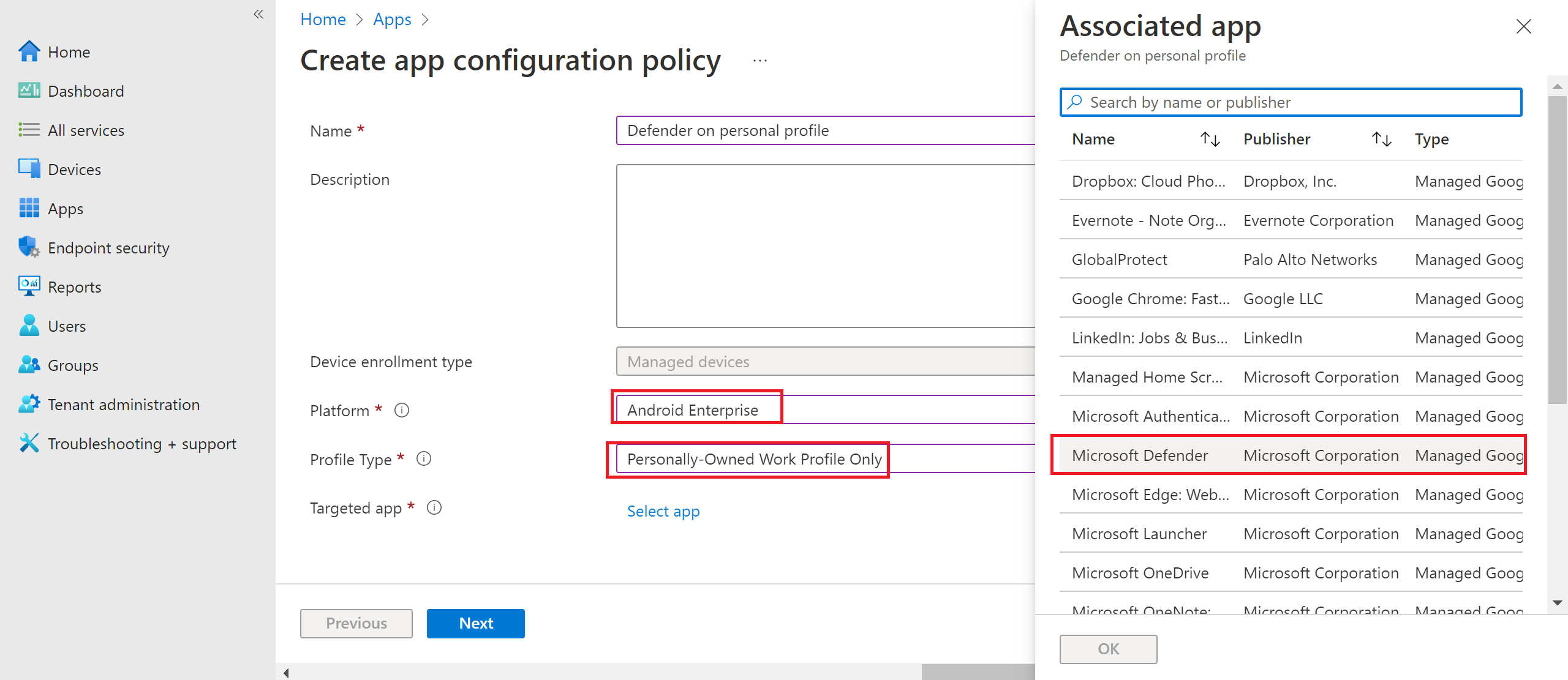 Image of naming configuration policy.