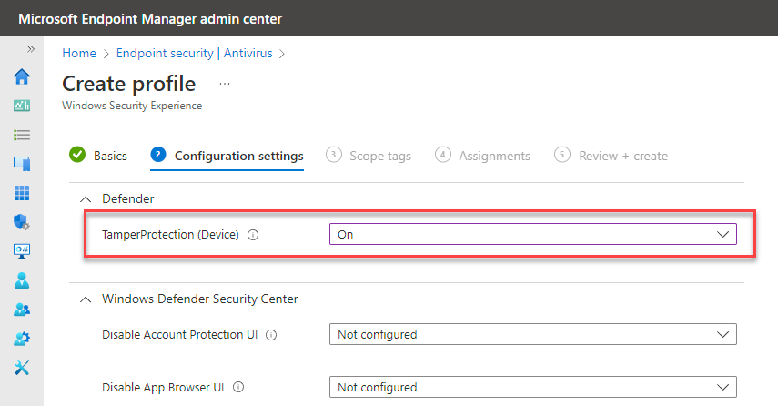 Turn tamper protection turned on with Intune