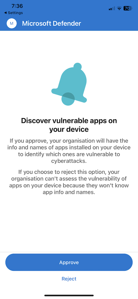Screenshot of the end user privacy screen.