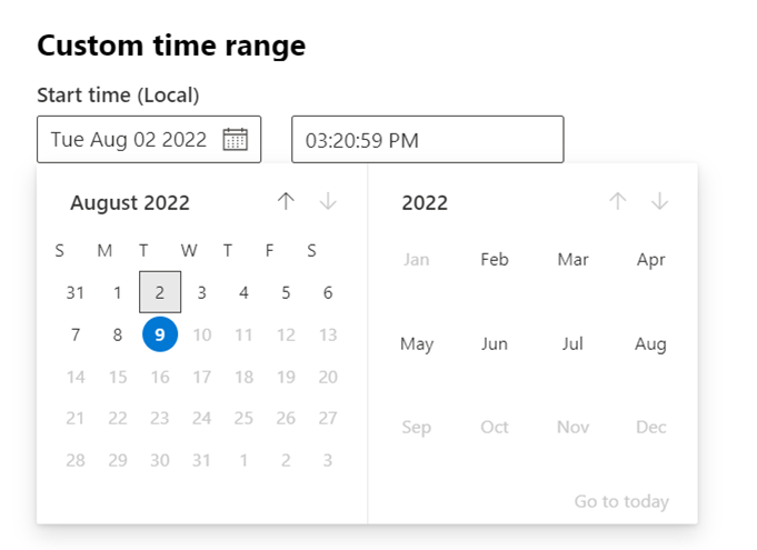 Screenshot of the custom time range.