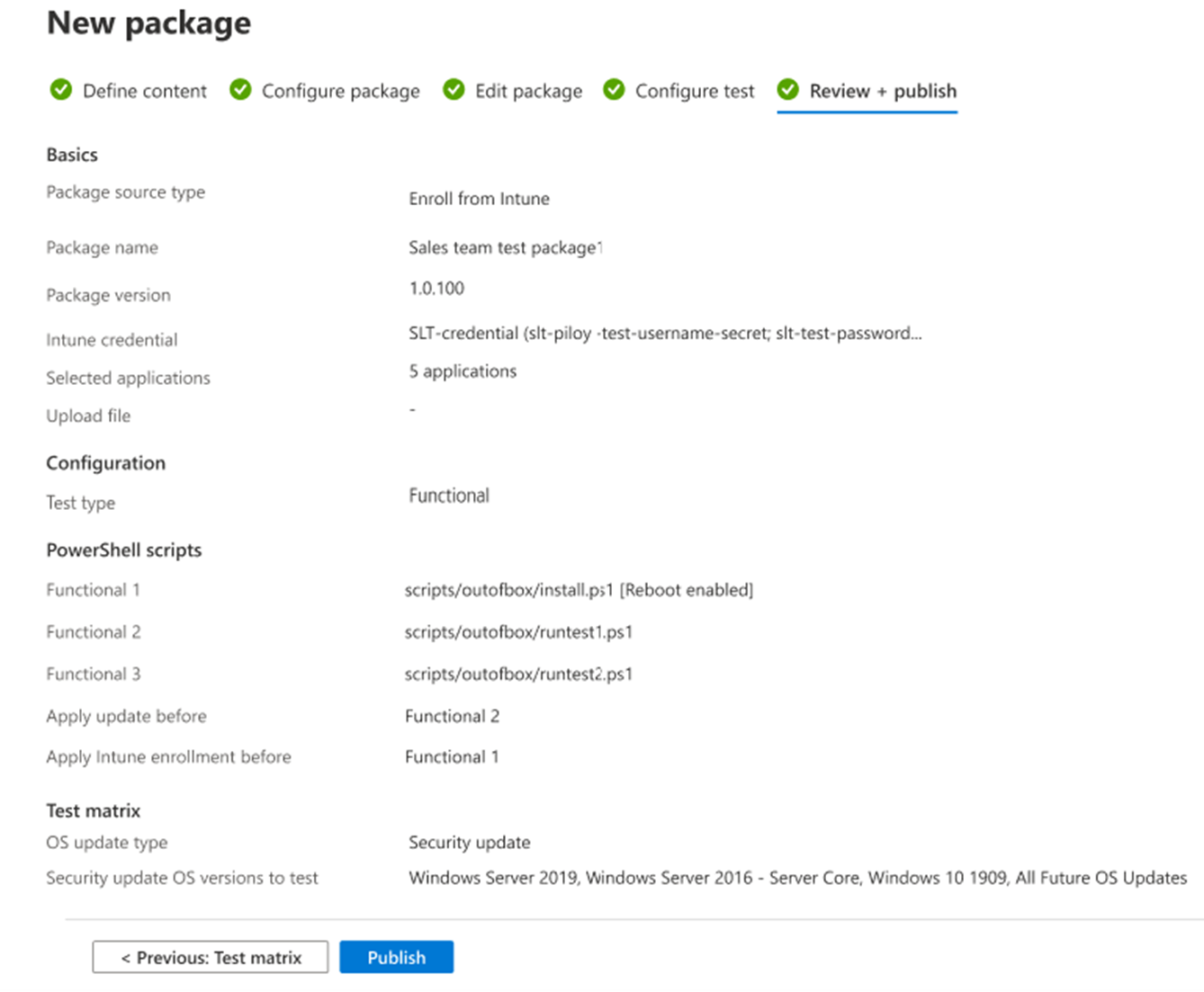 Screenshot of review and publish page.