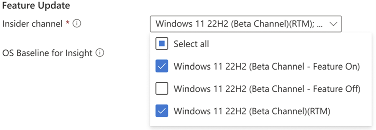 Screenshot shows Set test matrix configure featureupdate.