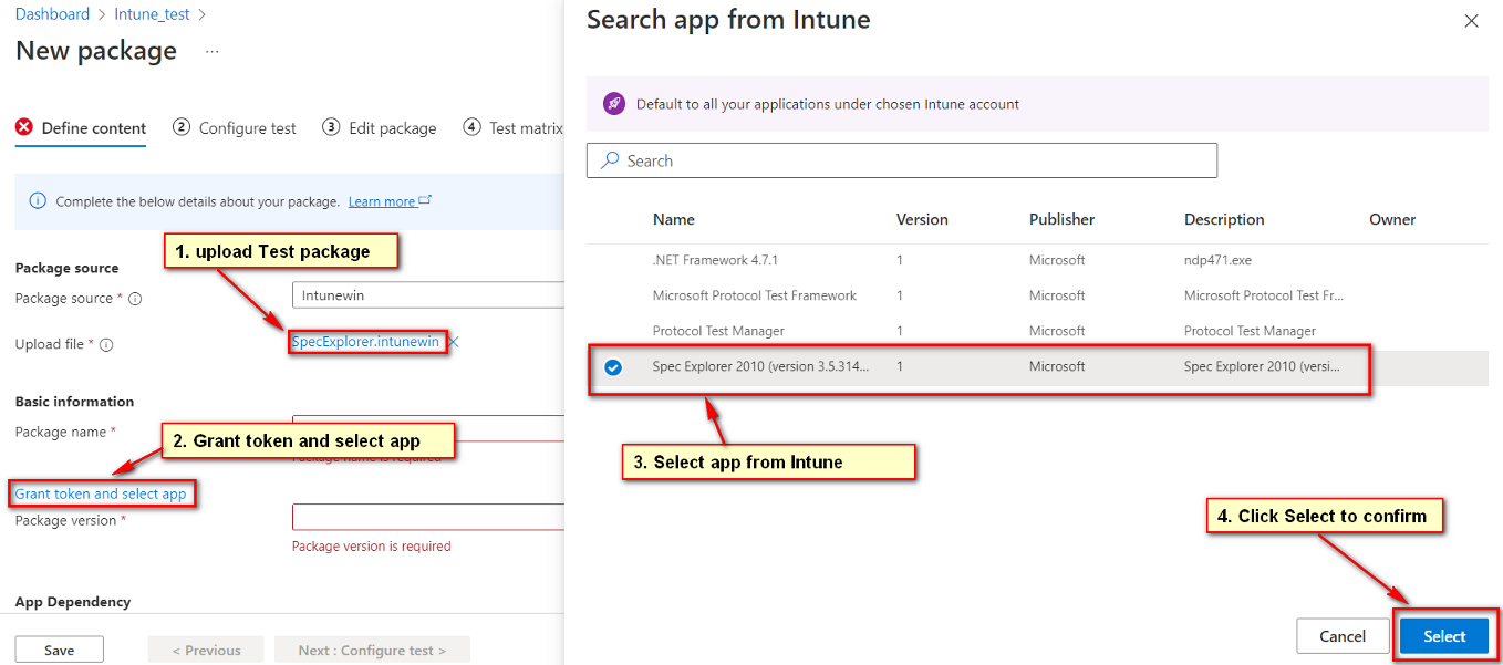 Upload the intune package