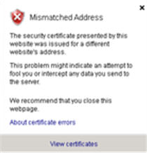 Screenshot shows the error on the Mismatched Address page.