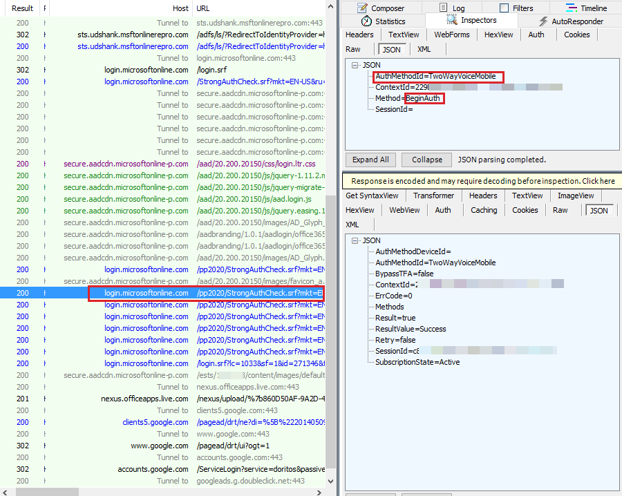 Screenshot shows that M F A starts with the BeginAuth method.