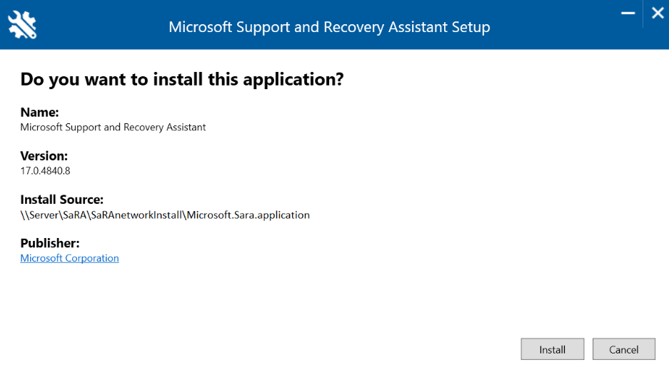Microsoft Support and Recovery Assistant manual setup page.