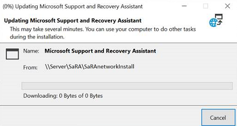 Microsoft Support and Recovery Assistant updating progress bar.