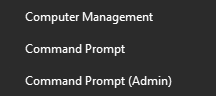 Screenshot that contains the Command Prompt (Admin) option when you open the quick action menu.