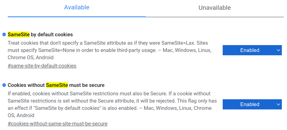 Samesite cookies в chrome как отключить