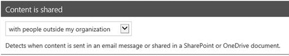 Screenshot shows that an external sharing condition is configured in a policy.