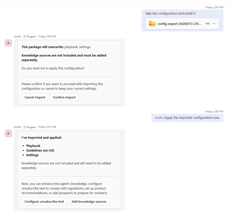 Screenshot showing the target agent's response of configuration import.