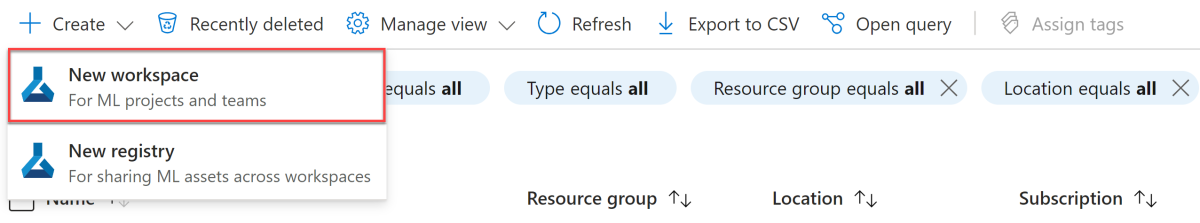 Creating an Azure Machine Learning Workspace in the Azure portal