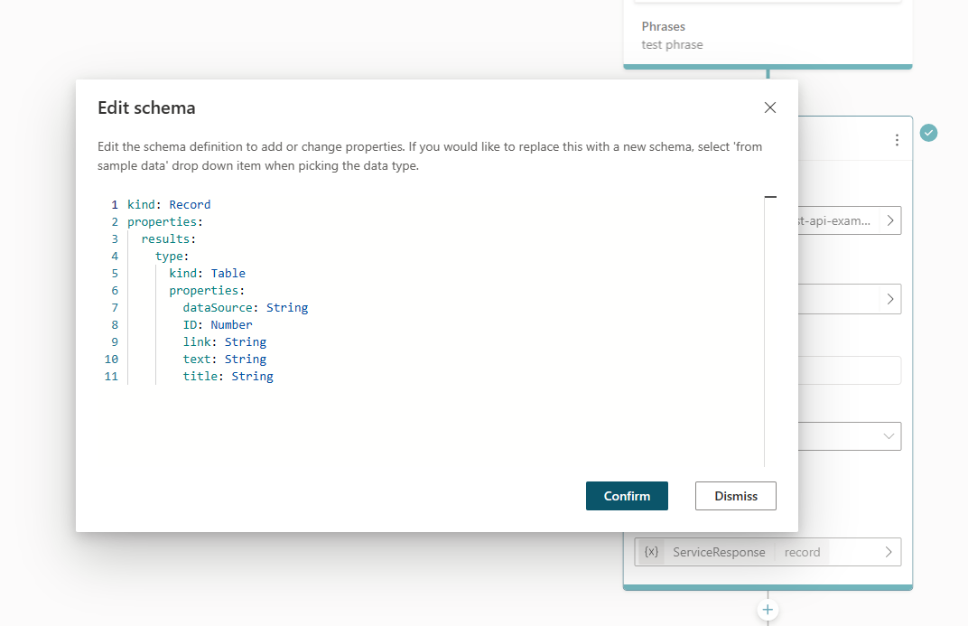 Screenshot of custom content source schema