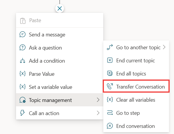 Screenshot displaying the Transfer Conversation selection.