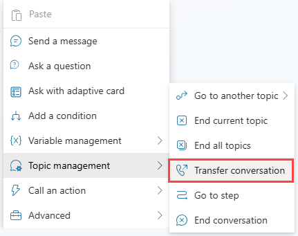 Screenshot displaying the Transfer Conversation selection.