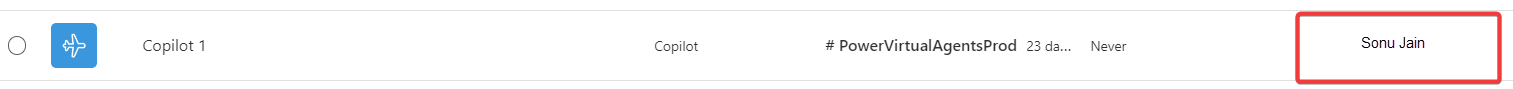 Screenshot displaying the current owner of a copilot.