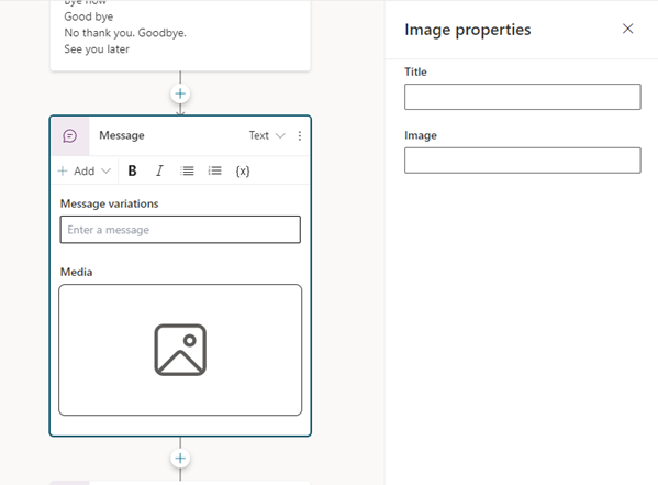 Screenshot of a Message node with an image card.