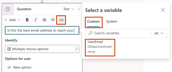 Screenshot showing selection of a global variable.